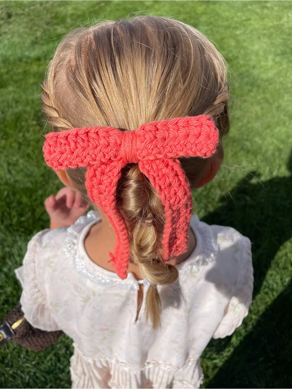 Crochet Bow Headband for Kids — Mustard, White & Coral